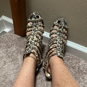 Gold studded strappy heels